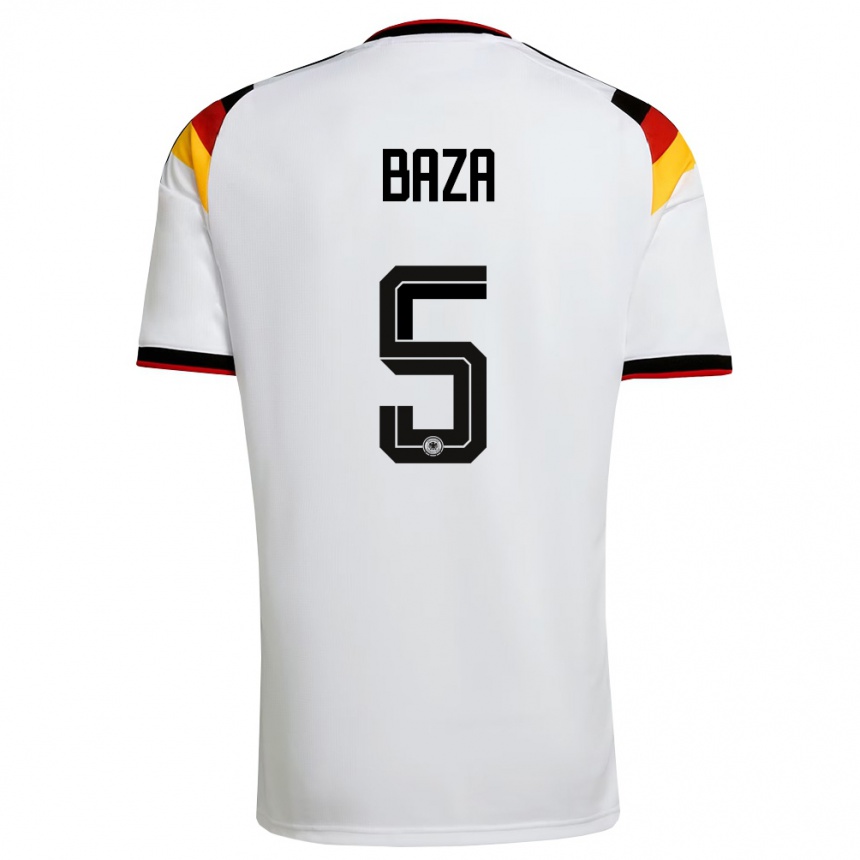 גברים כדורגל גרמניה Mikael Baza #5 לבן שחור אדום ג'רזי ביתית 26-28