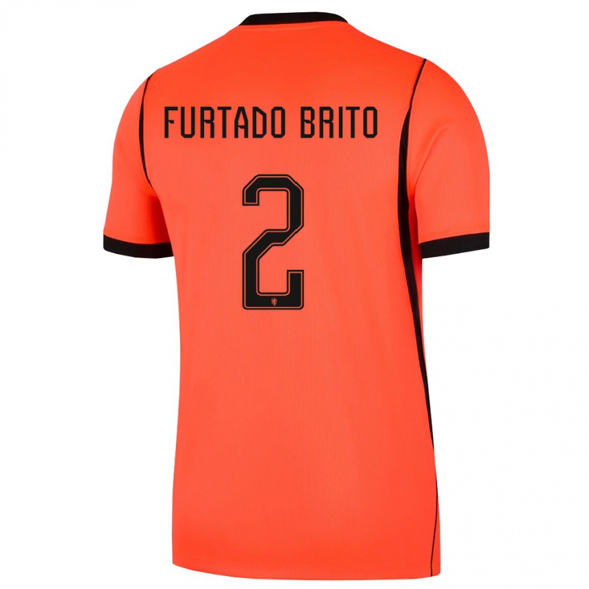 גברים כדורגל הולנד Dinaylo Furtado Brito #2 כתום שחור ג'רזי ביתית 26-28