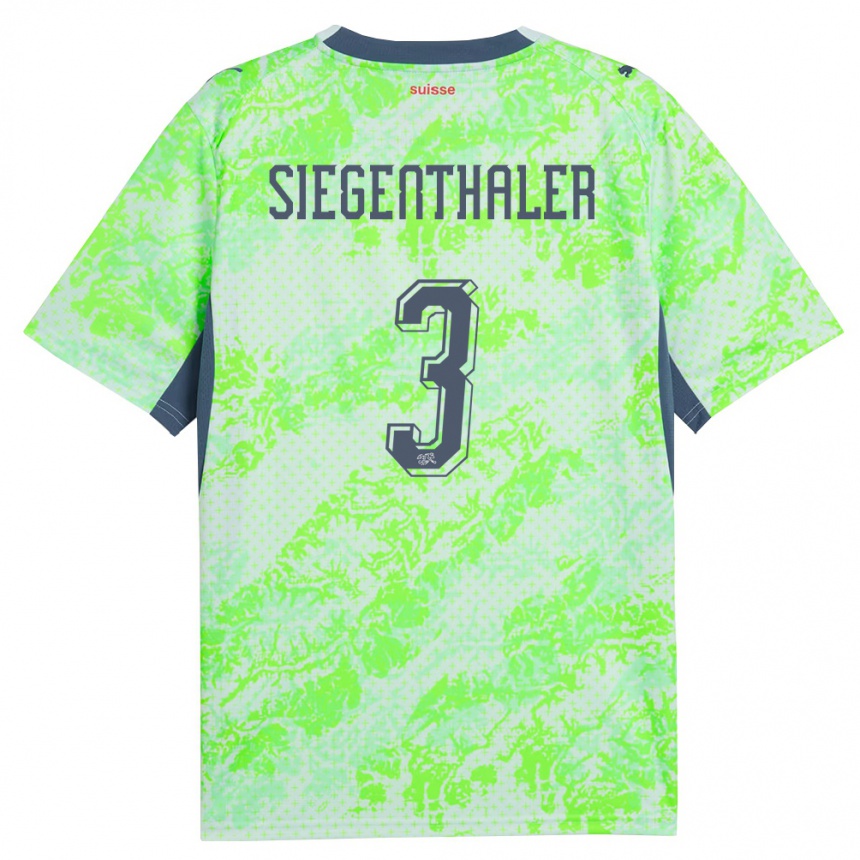 גברים כדורגל שווייץ Oliver Siegenthaler #3 ירוק כהה הרחק ג'רזי 26-28