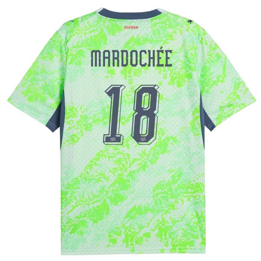 גברים כדורגל שווייץ Miguel Mardochée #18 ירוק כהה הרחק ג'רזי 26-28