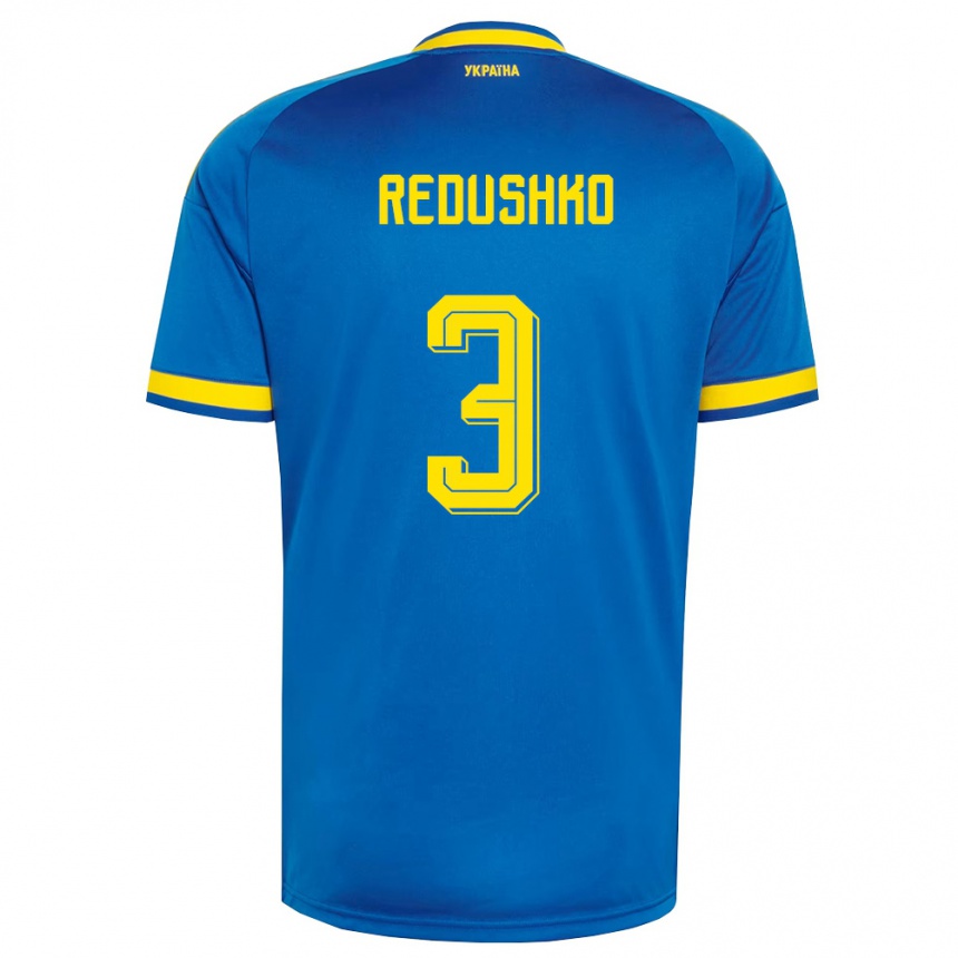 גברים כדורגל אוקראינה Bogdan Redushko #3 כחול צהוב כהה הרחק ג'רזי 26-28