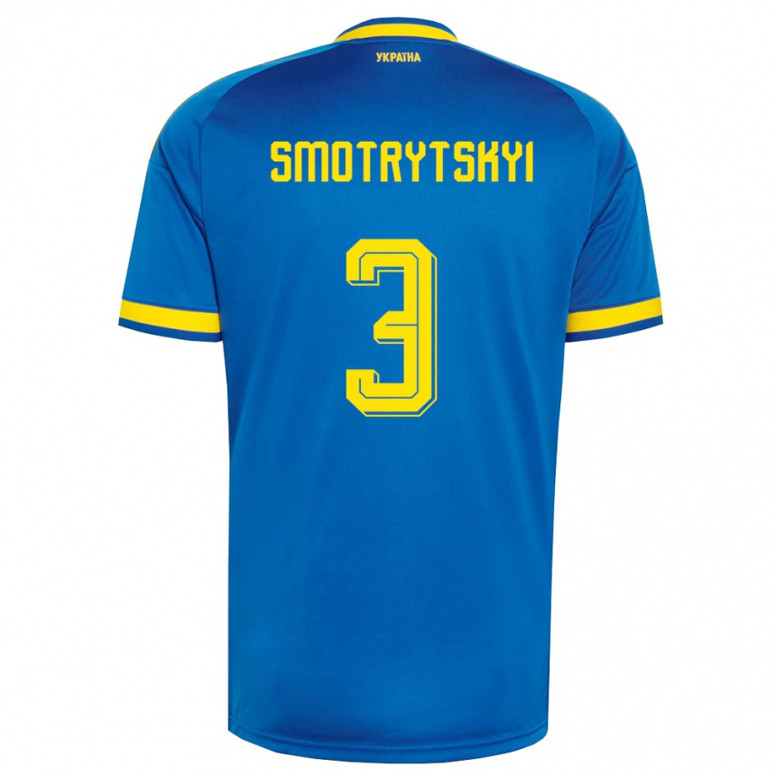 גברים כדורגל אוקראינה Nazar Smotrytskyi #3 כחול צהוב כהה הרחק ג'רזי 26-28