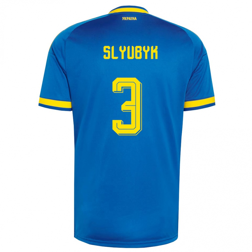 גברים כדורגל אוקראינה Bogdan Slyubyk #3 כחול צהוב כהה הרחק ג'רזי 26-28
