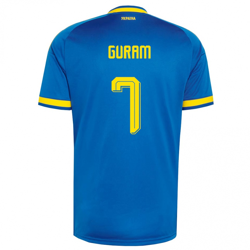 גברים כדורגל אוקראינה Adam Guram #7 כחול צהוב כהה הרחק ג'רזי 26-28