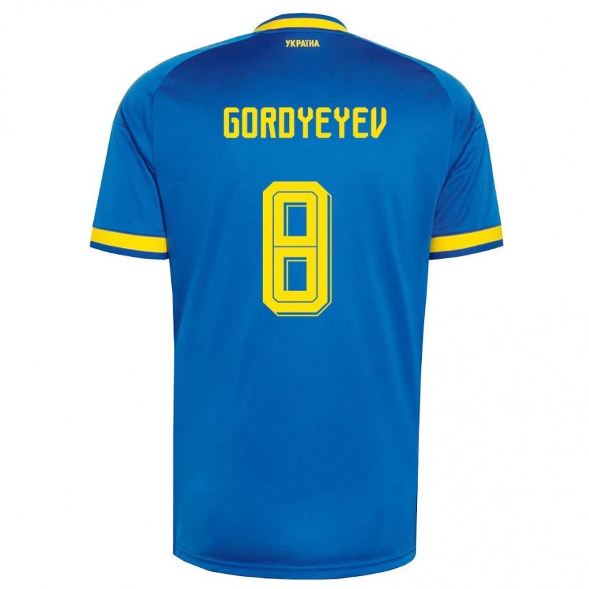 גברים כדורגל אוקראינה Denys Gordyeyev #8 כחול צהוב כהה הרחק ג'רזי 26-28