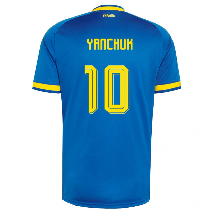 גברים כדורגל אוקראינה Polina Yanchuk #10 כחול צהוב כהה הרחק ג'רזי 26-28