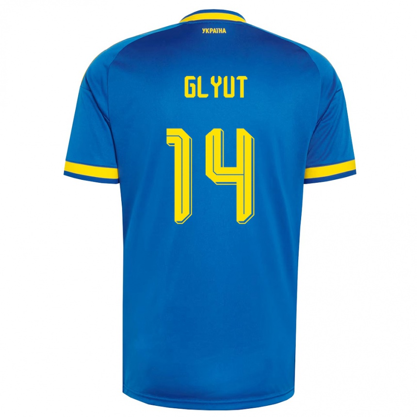 גברים כדורגל אוקראינה Vitaliy Glyut #14 כחול צהוב כהה הרחק ג'רזי 26-28