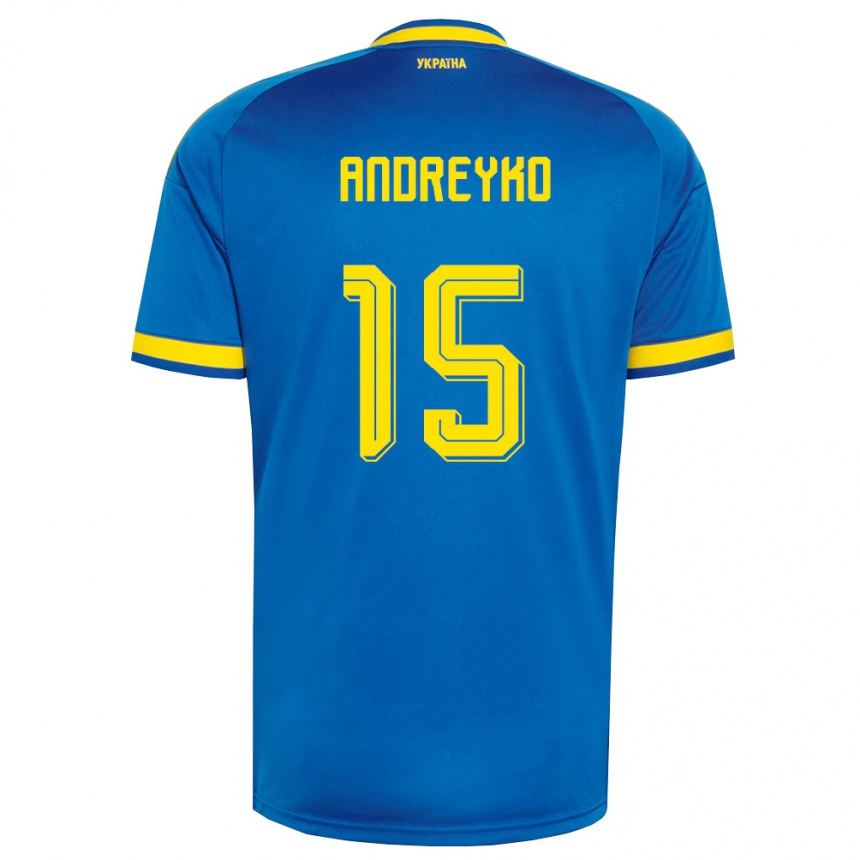 גברים כדורגל אוקראינה Ivan Andreyko #15 כחול צהוב כהה הרחק ג'רזי 26-28