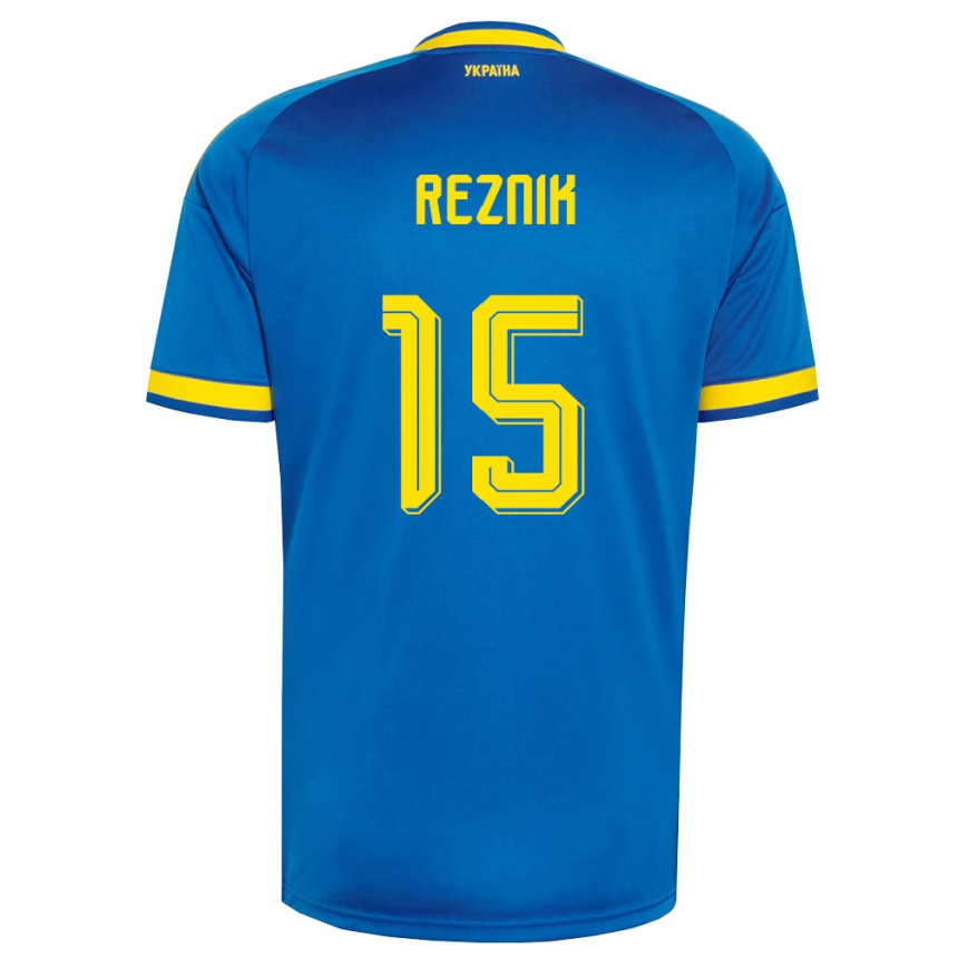 גברים כדורגל אוקראינה Tymofiy Reznik #15 כחול צהוב כהה הרחק ג'רזי 26-28
