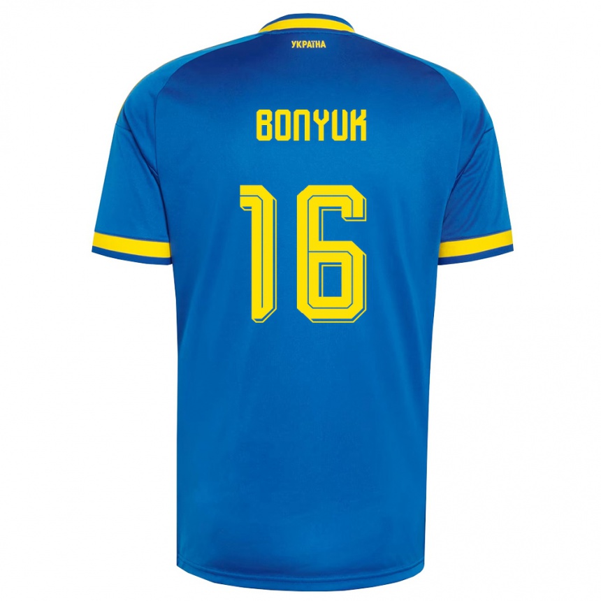 גברים כדורגל אוקראינה Mykyta Bonyuk #16 כחול צהוב כהה הרחק ג'רזי 26-28
