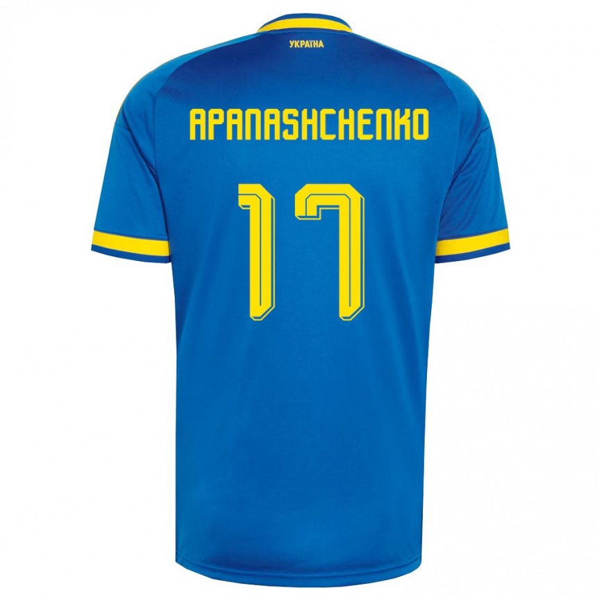 גברים כדורגל אוקראינה Daryna Apanashchenko #17 כחול צהוב כהה הרחק ג'רזי 26-28