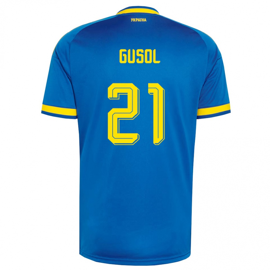 גברים כדורגל אוקראינה Artem Gusol #21 כחול צהוב כהה הרחק ג'רזי 26-28