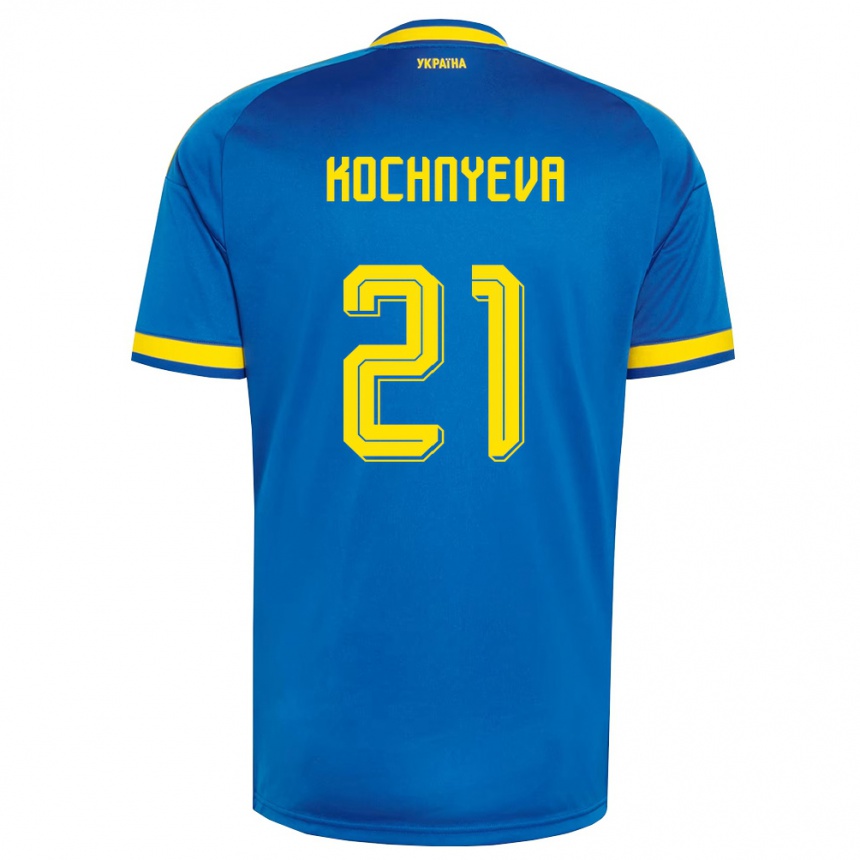 גברים כדורגל אוקראינה Iryna Kochnyeva #21 כחול צהוב כהה הרחק ג'רזי 26-28