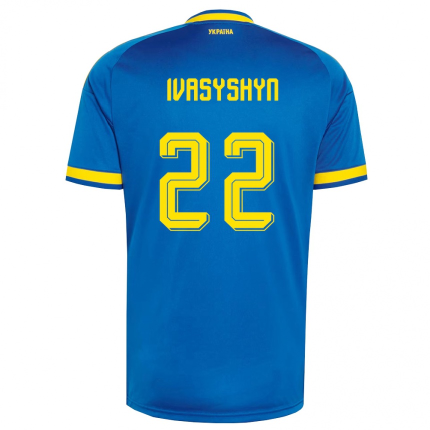 גברים כדורגל אוקראינה Oleksandr Ivasyshyn #22 כחול צהוב כהה הרחק ג'רזי 26-28