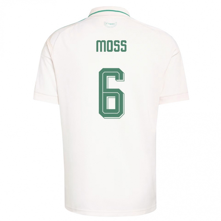 גברים כדורגל ויילס Lennon Moss #6 לבן חום ירוק הרחק ג'רזי 26-28