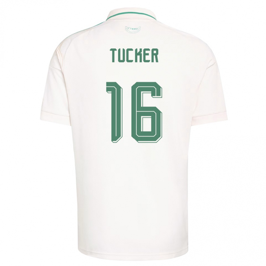 גברים כדורגל ויילס Ali Tucker #16 לבן חום ירוק הרחק ג'רזי 26-28