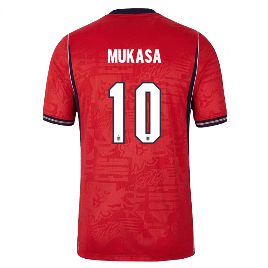 גברים כדורגל אנגליה Divine Mukasa #10 אדום כהה לבן הרחק ג'רזי 26-28