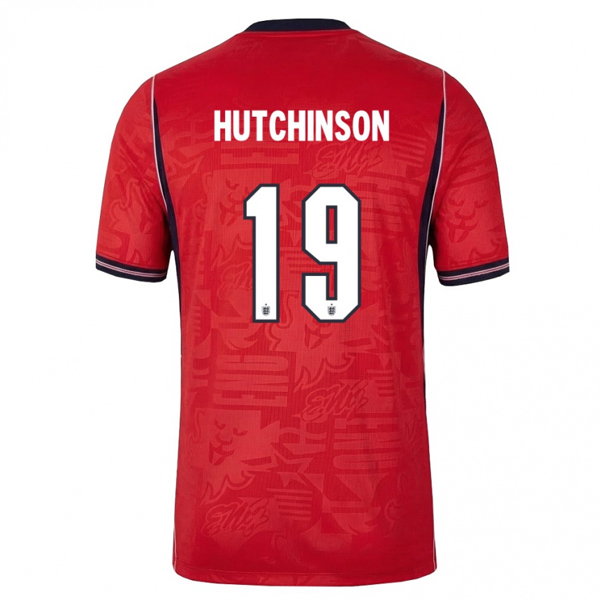 גברים כדורגל אנגליה Lorenz Hutchinson #19 אדום כהה לבן הרחק ג'רזי 26-28