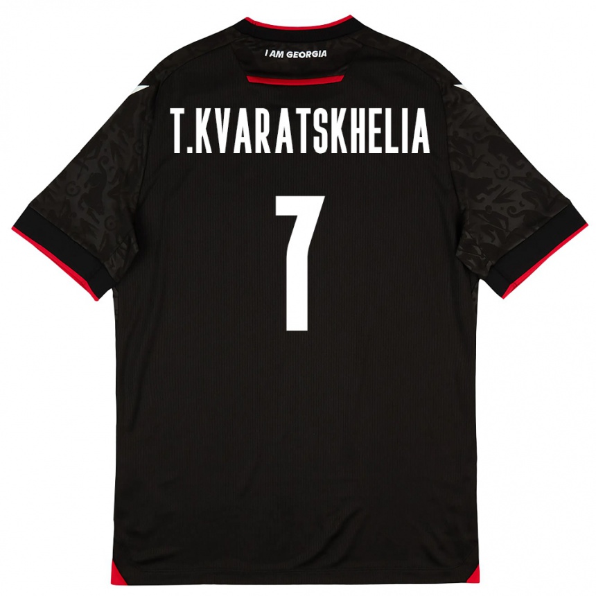 גברים כדורגל גאורגיה Tornike Kvaratskhelia #7 שחור לבן אדום הרחק ג'רזי 26-28
