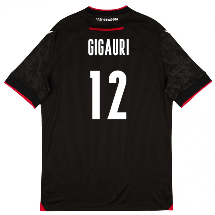 גברים כדורגל גאורגיה Giga Gigauri #12 שחור לבן אדום הרחק ג'רזי 26-28