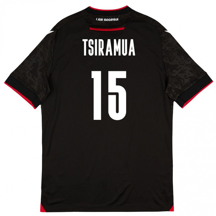 גברים כדורגל גאורגיה Anzor Tsiramua #15 שחור לבן אדום הרחק ג'רזי 26-28