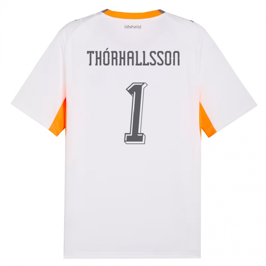 גברים כדורגל אִיסלַנד Ívar Arnbro Thórhallsson #1 לבן כתום אפור הרחק ג'רזי 26-28