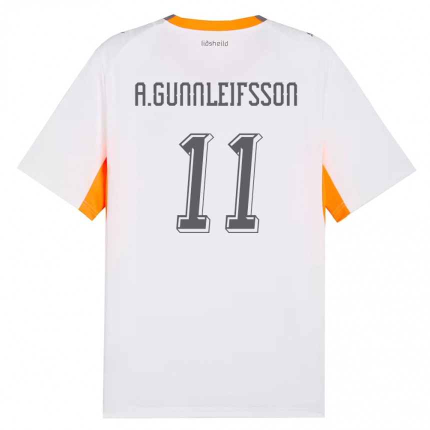 גברים כדורגל אִיסלַנד Arnar Bjarki Gunnleifsson #11 לבן כתום אפור הרחק ג'רזי 26-28