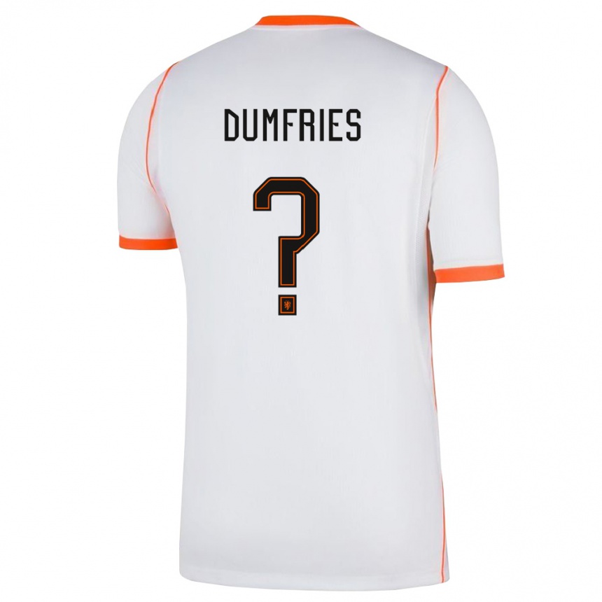 גברים כדורגל הולנד דנזל דומפריס #0 לבן כתום הרחק ג'רזי 26-28