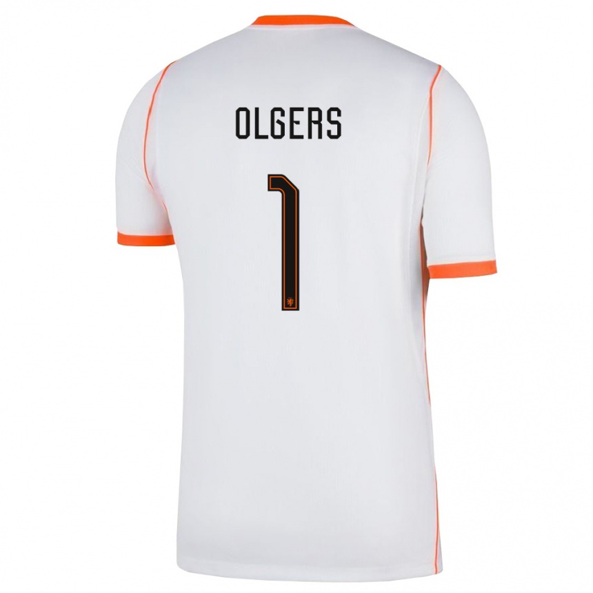 גברים כדורגל הולנד Guus Olgers #1 לבן כתום הרחק ג'רזי 26-28