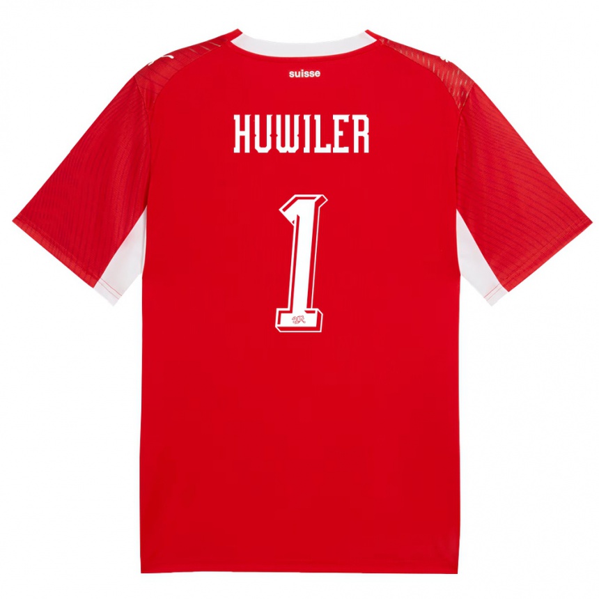 נשים כדורגל שווייץ Lionel Huwiler #1 אדום לבן ג'רזי ביתית 26-28