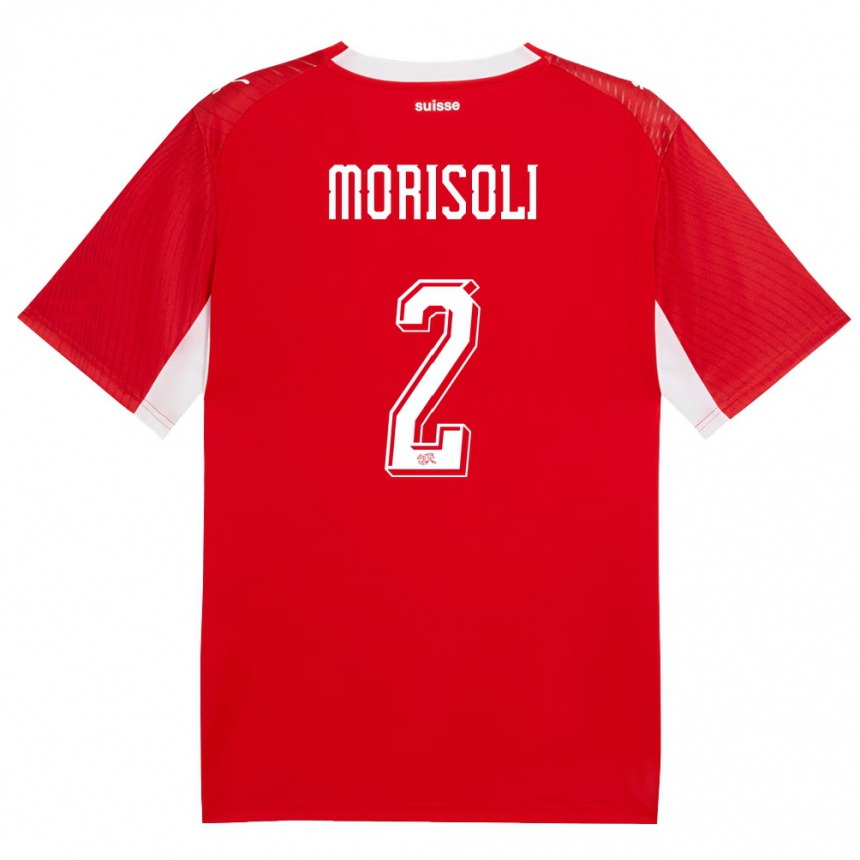 נשים כדורגל שווייץ Gabriel Morisoli #2 אדום לבן ג'רזי ביתית 26-28