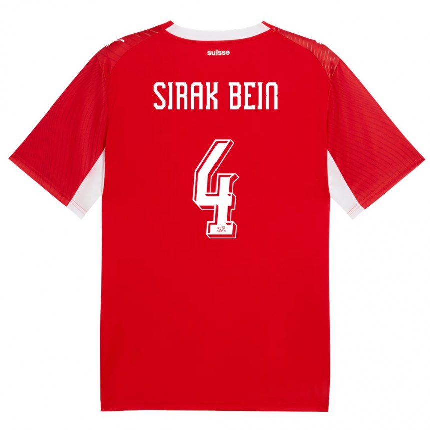 נשים כדורגל שווייץ Sirak Samson Bein #4 אדום לבן ג'רזי ביתית 26-28