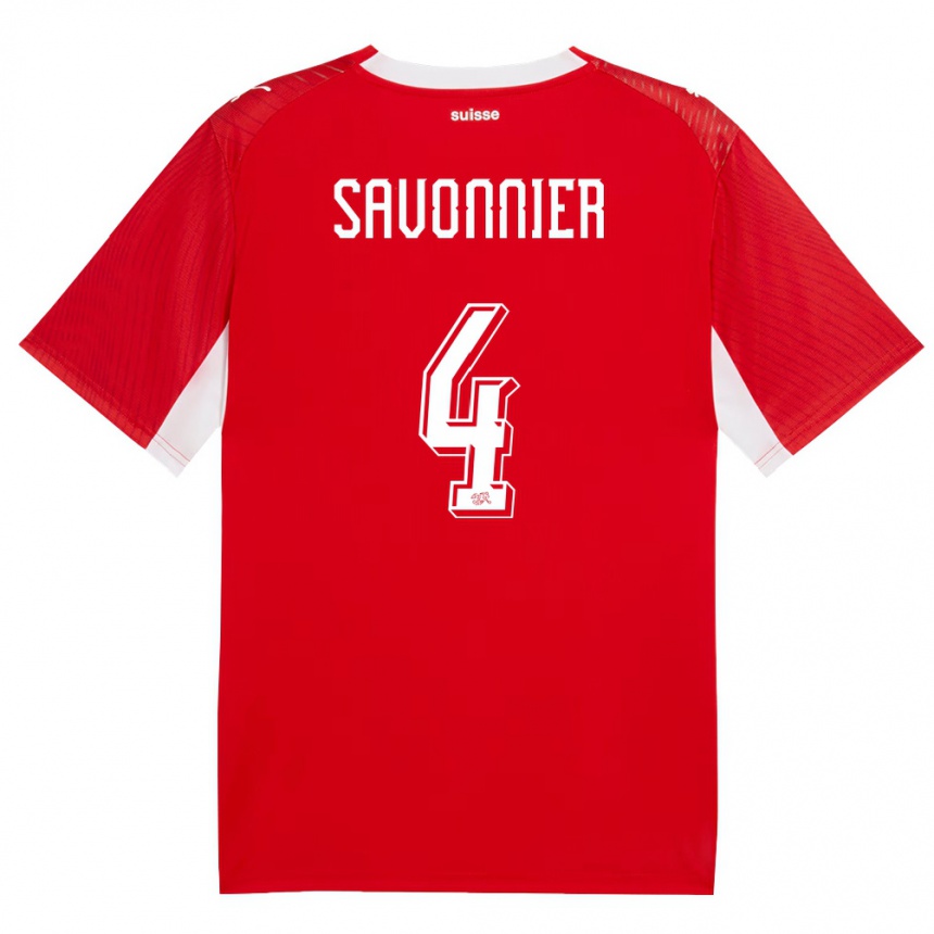 נשים כדורגל שווייץ Nelson Savonnier #4 אדום לבן ג'רזי ביתית 26-28