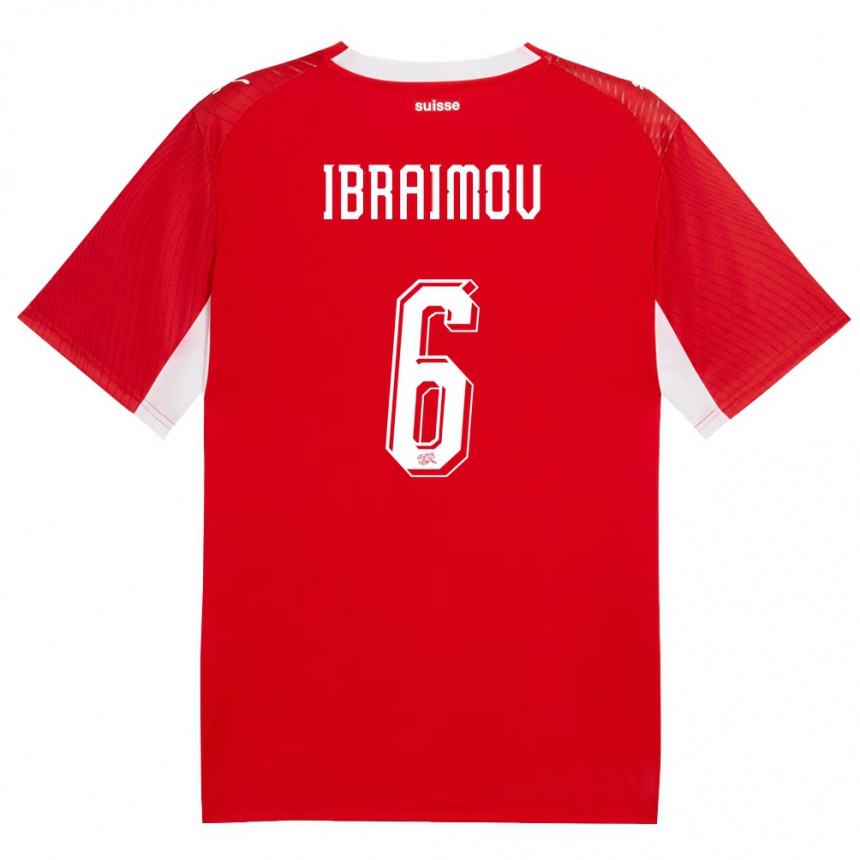 נשים כדורגל שווייץ Leonit Ibraimov #6 אדום לבן ג'רזי ביתית 26-28