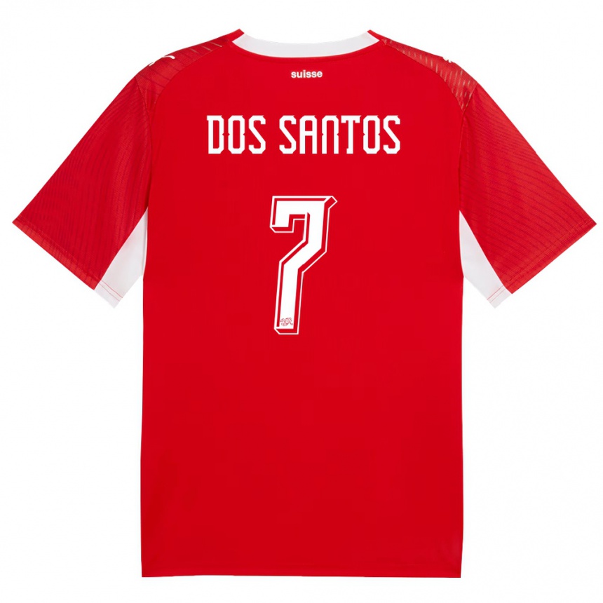 נשים כדורגל שווייץ Daniel Dos Santos #7 אדום לבן ג'רזי ביתית 26-28