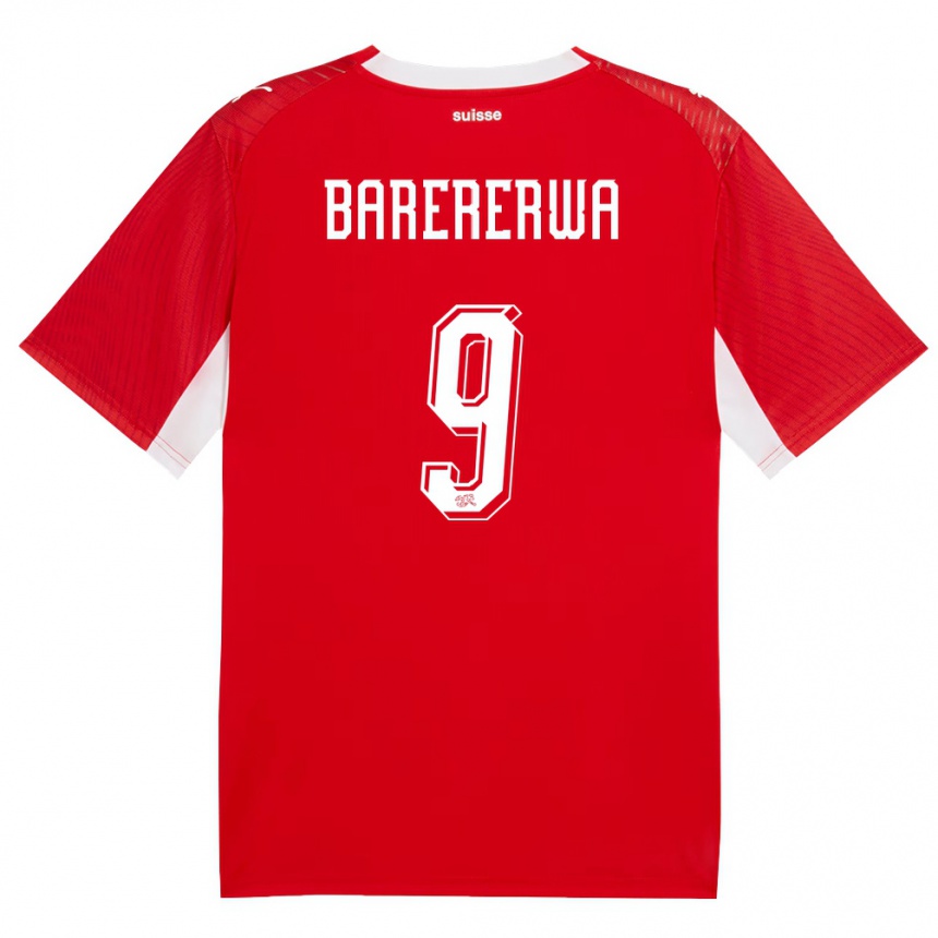 נשים כדורגל שווייץ Jérémie Barererwa #9 אדום לבן ג'רזי ביתית 26-28