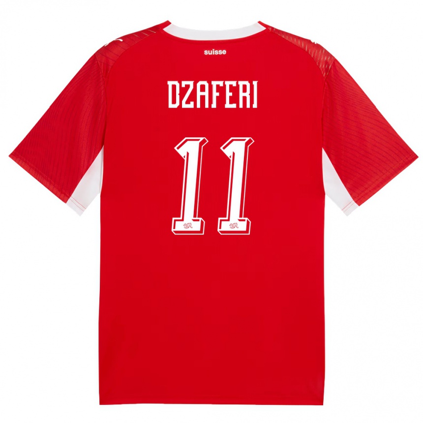 נשים כדורגל שווייץ Amri Dzaferi #11 אדום לבן ג'רזי ביתית 26-28