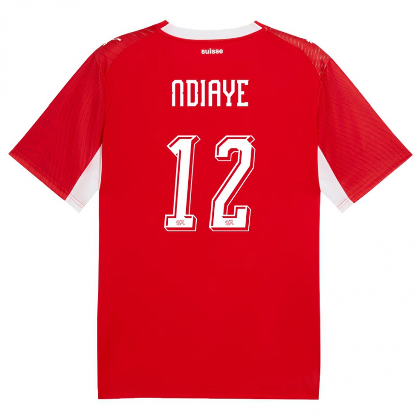 נשים כדורגל שווייץ Ahmadou Ndiaye #12 אדום לבן ג'רזי ביתית 26-28