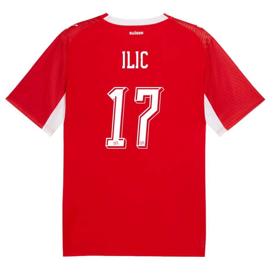 נשים כדורגל שווייץ Adam Ilic #17 אדום לבן ג'רזי ביתית 26-28