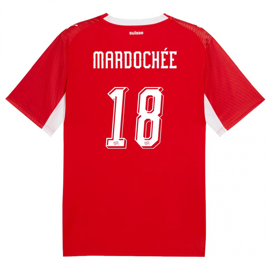 נשים כדורגל שווייץ Miguel Mardochée #18 אדום לבן ג'רזי ביתית 26-28