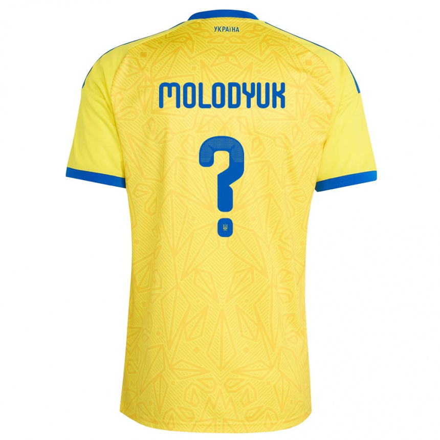 נשים כדורגל אוקראינה Yelyzaveta Molodyuk #0 צהוב כחול ג'רזי ביתית 26-28