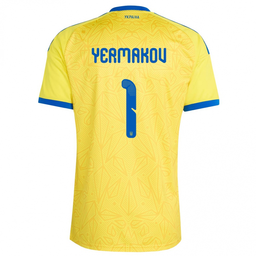 נשים כדורגל אוקראינה Georgiy Yermakov #1 צהוב כחול ג'רזי ביתית 26-28