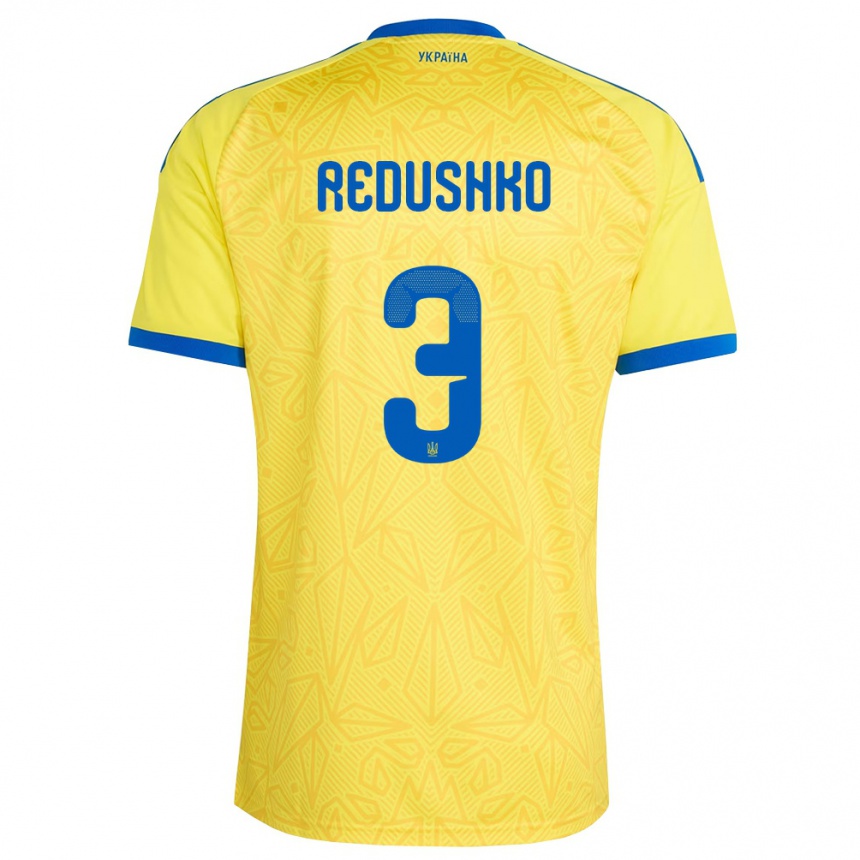 נשים כדורגל אוקראינה Bogdan Redushko #3 צהוב כחול ג'רזי ביתית 26-28