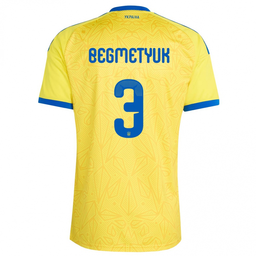 נשים כדורגל אוקראינה Bogdan Begmetyuk #3 צהוב כחול ג'רזי ביתית 26-28