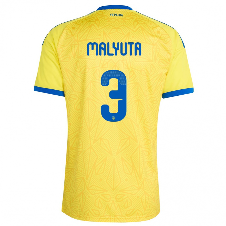 נשים כדורגל אוקראינה Artur Malyuta #3 צהוב כחול ג'רזי ביתית 26-28