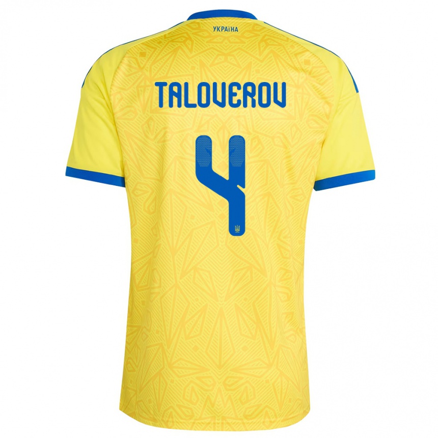נשים כדורגל אוקראינה Maksym Taloverov #4 צהוב כחול ג'רזי ביתית 26-28