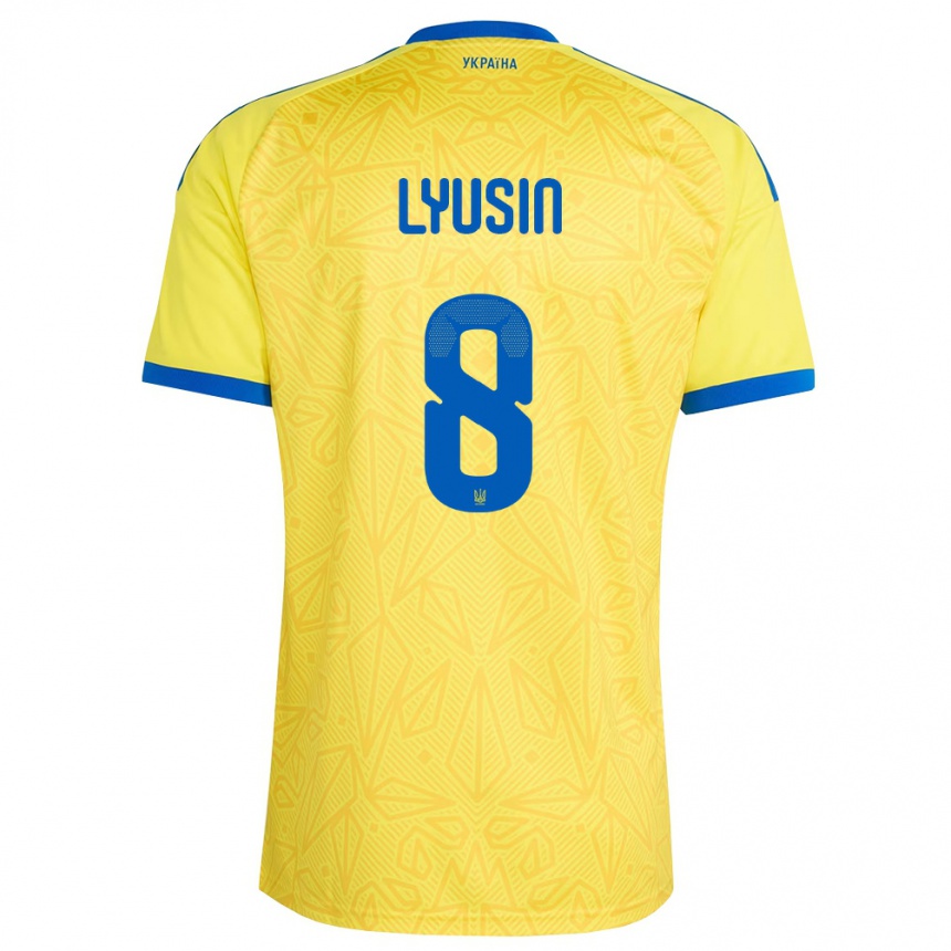נשים כדורגל אוקראינה Pavlo Lyusin #8 צהוב כחול ג'רזי ביתית 26-28