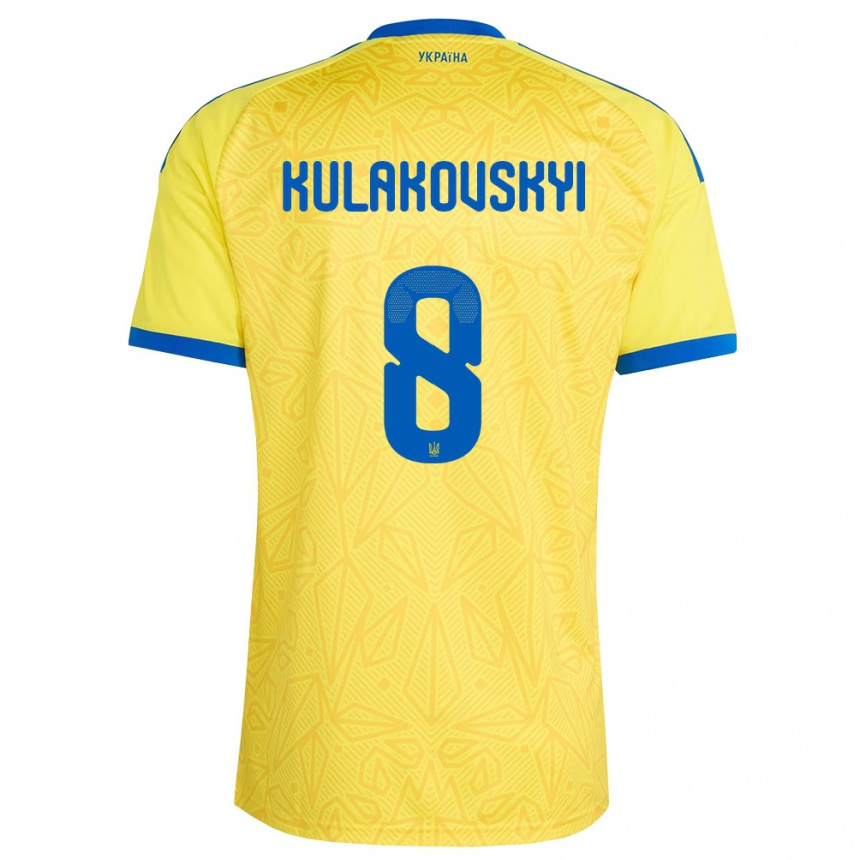 נשים כדורגל אוקראינה Artem Kulakovskyi #8 צהוב כחול ג'רזי ביתית 26-28