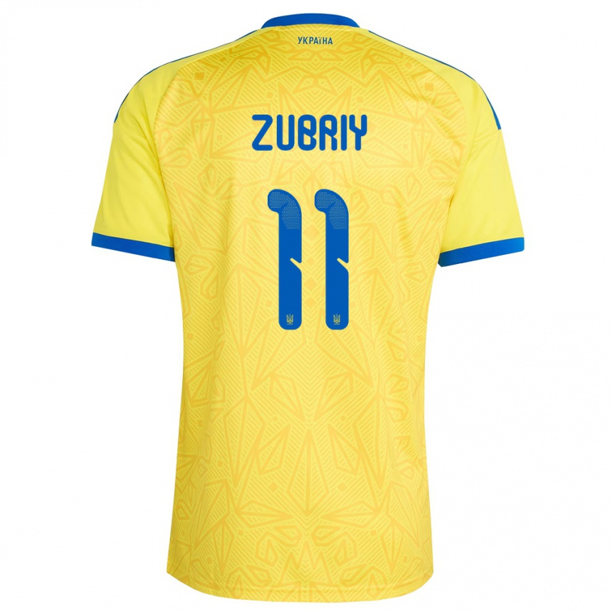 נשים כדורגל אוקראינה Artem Zubriy #11 צהוב כחול ג'רזי ביתית 26-28