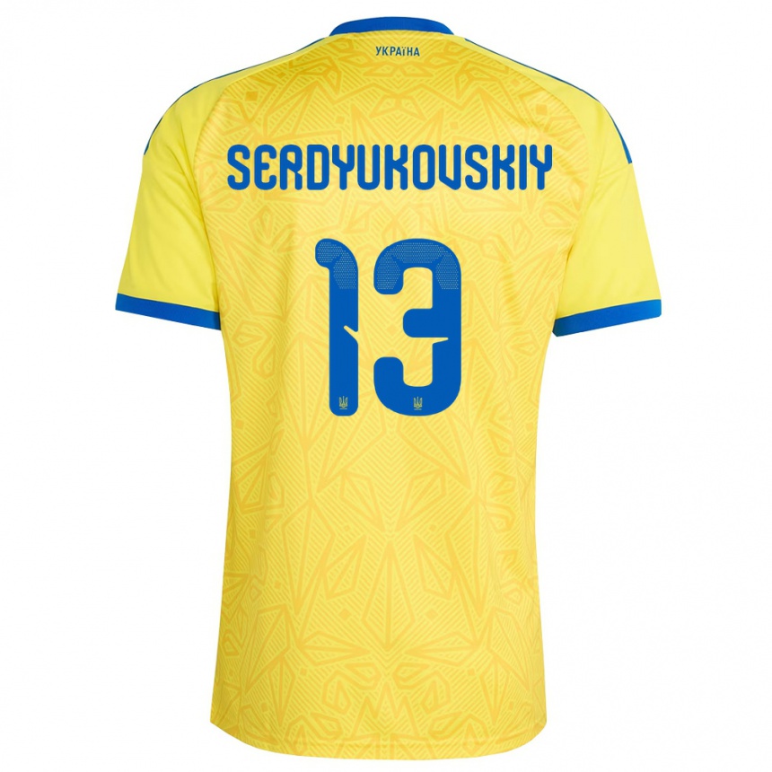 נשים כדורגל אוקראינה Svyatoslav Serdyukovskiy #13 צהוב כחול ג'רזי ביתית 26-28